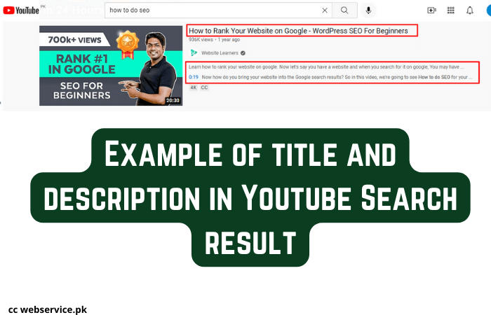 Example of title and description in Youtube Search result